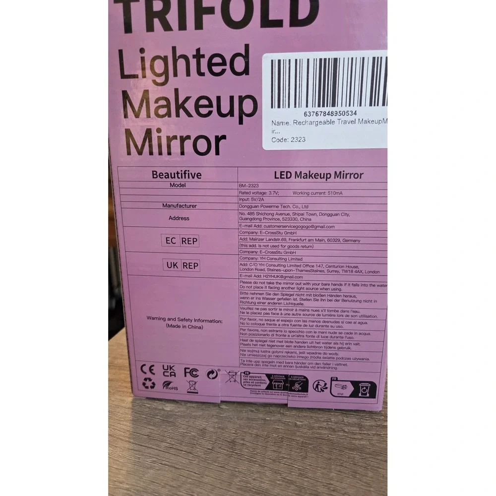 Beautifive Trifold Lighted Makeup Mirror LED 1X 3X 5X Magnification White